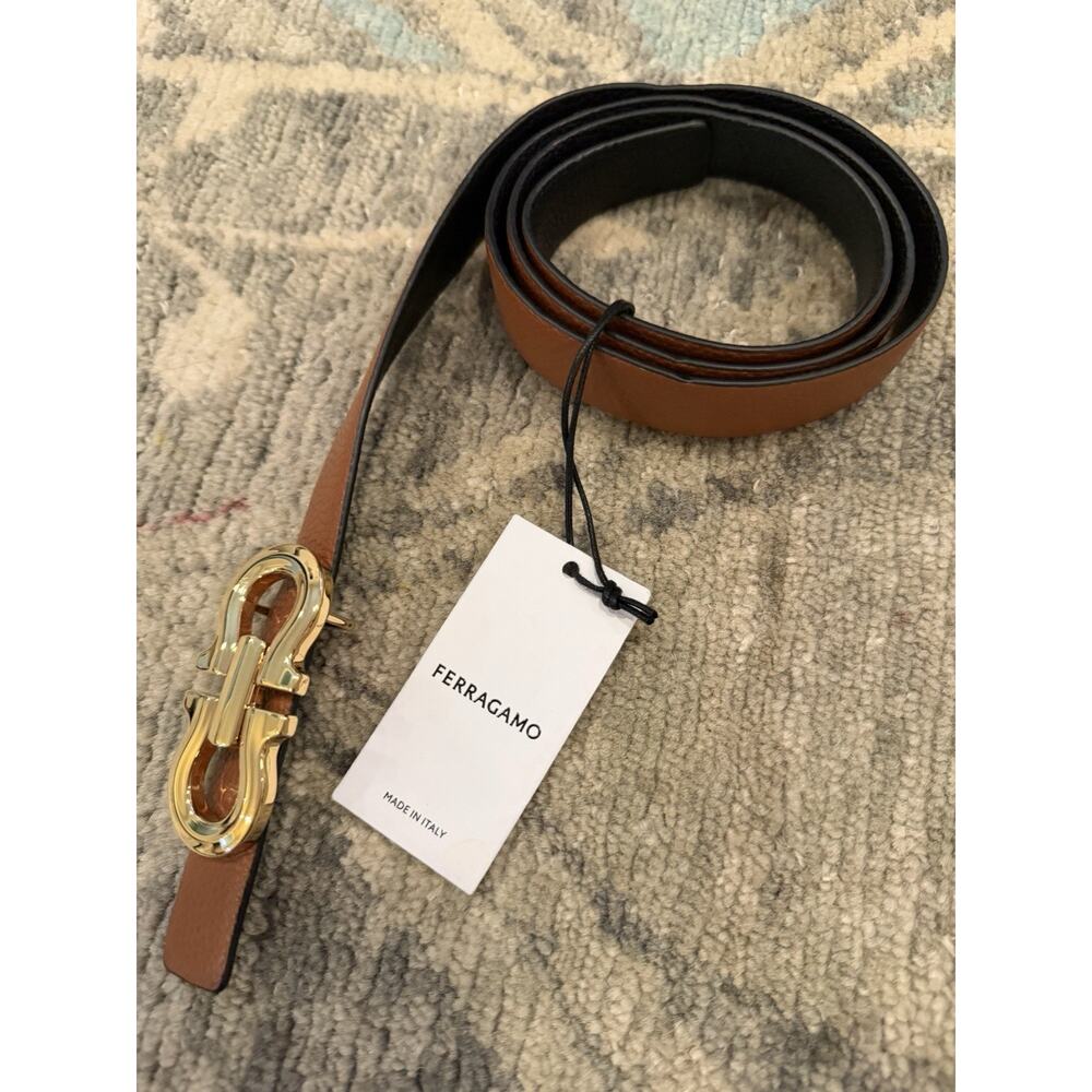 Ferragamo Reversible Gancini belt Cognac/black Gold Buckle Womens Sz 100 $489 - Picture 11 of 13
